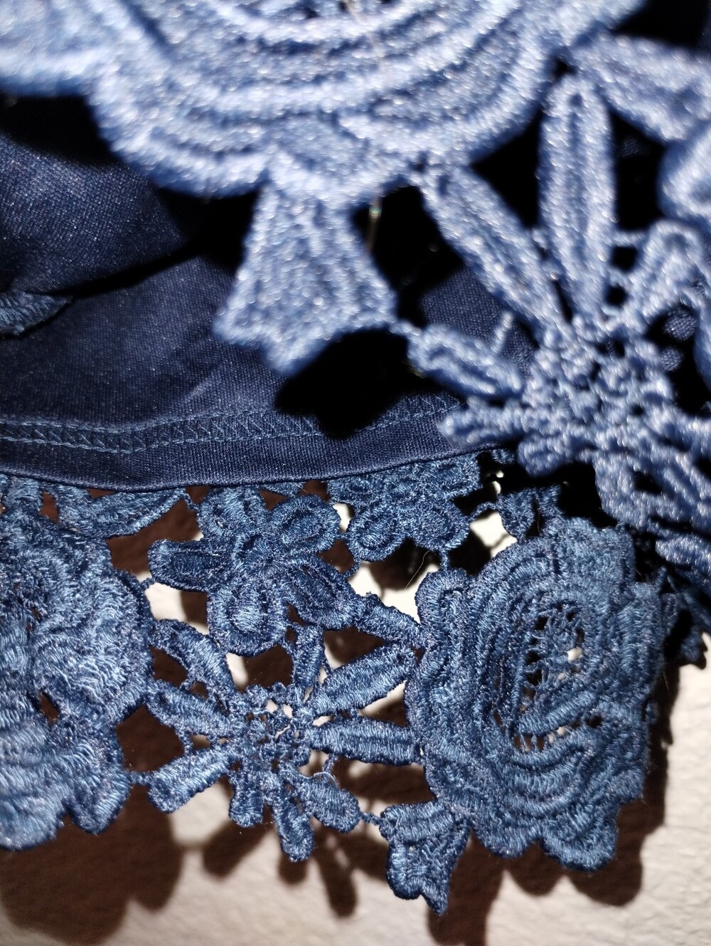 Lulus Dress Navy Blue Lace Crochet Overlay S/L sz 12 - Picture 12 of 17